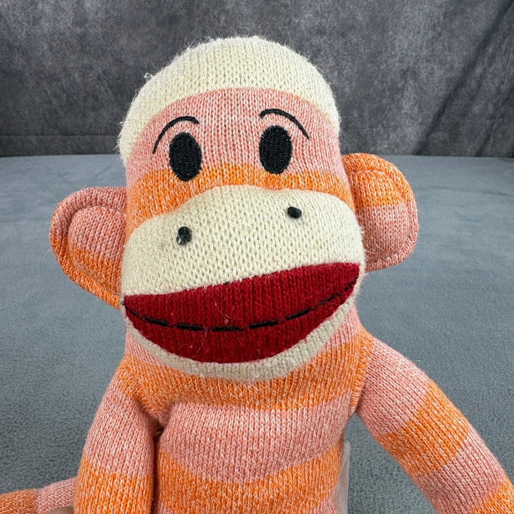 Street Players Vintage Style Orange Pink Striped Sock Monkey Plush Toy 17 in